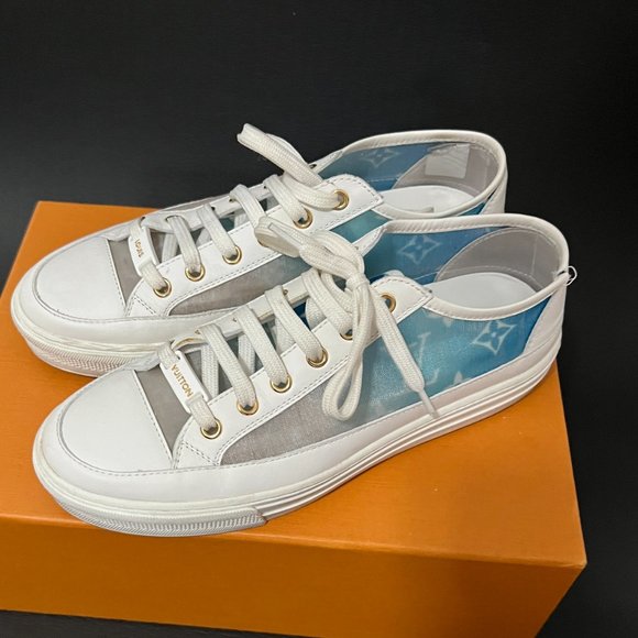 Louis Vuitton White and Teal monogram mesh and leather stellar lace up sneakers - Picture 1 of 5